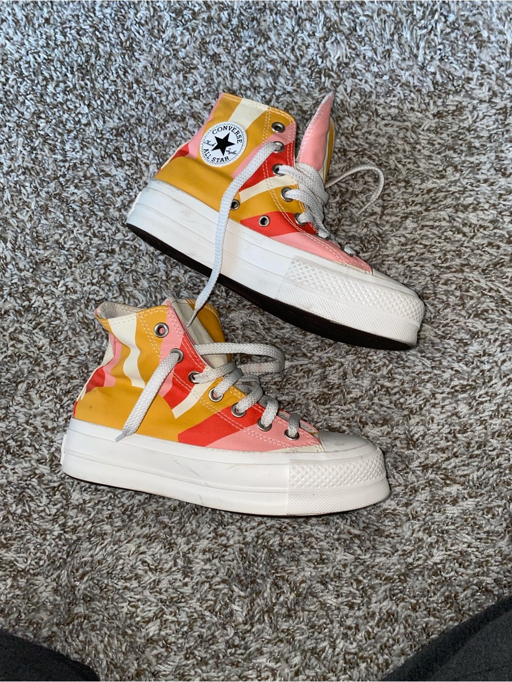 Converse High Top Platform Sneakers in Pink & Yellow Stripes